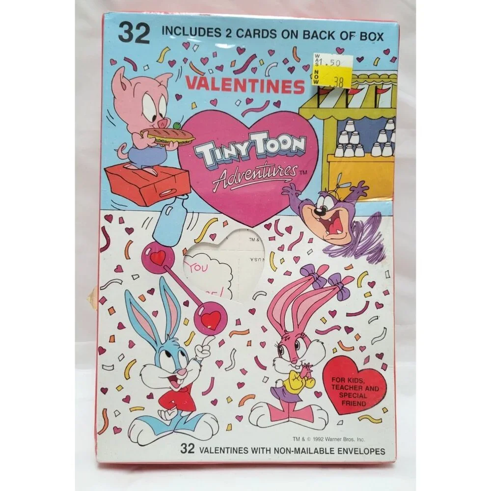 Vintage 1992 Warner Bros Tiny Toon Adventures 32 Valentines Day Cards Envelopes - Picture 1 of 7